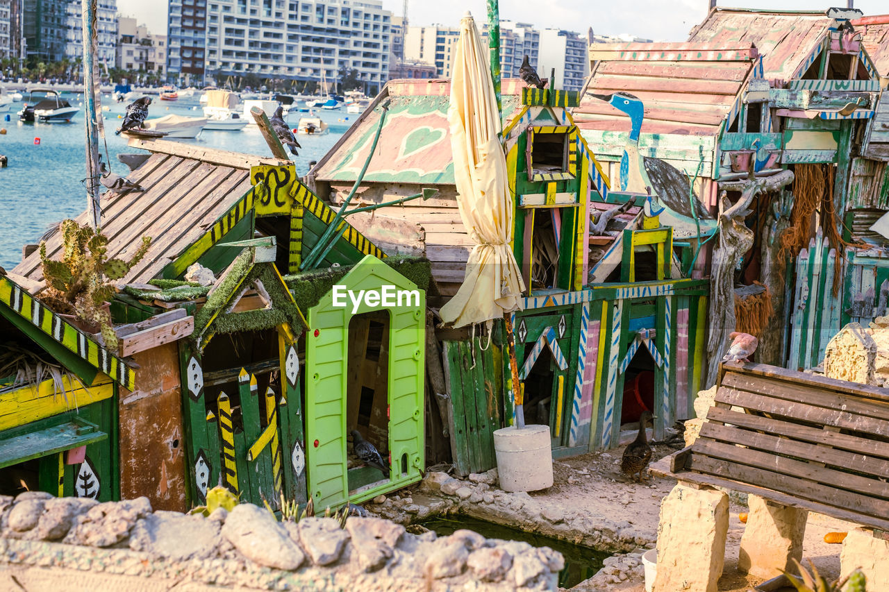 The duck village on malta, located on manoel island in gzira. wooden houses built for animal 