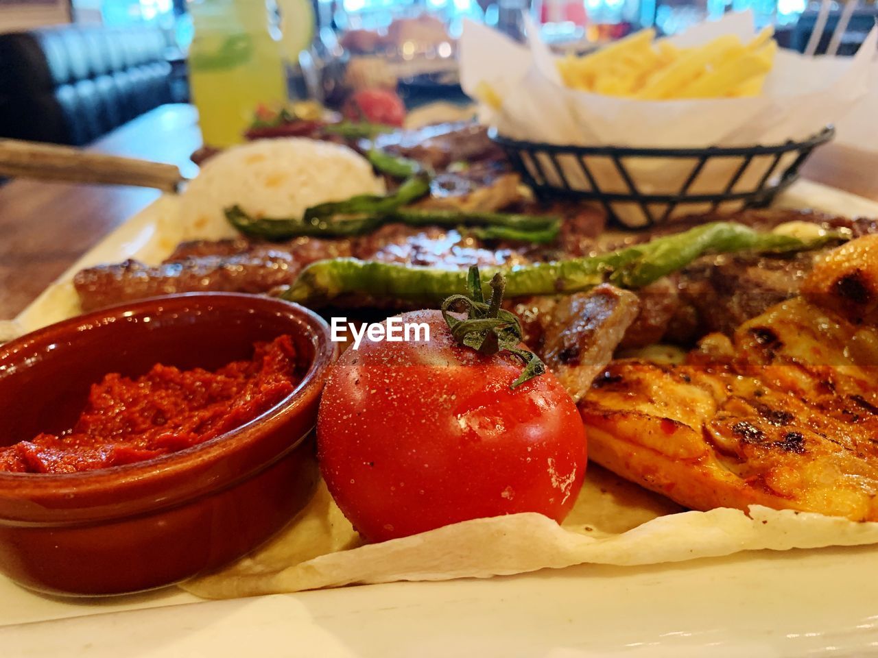 Close-up of food served on table