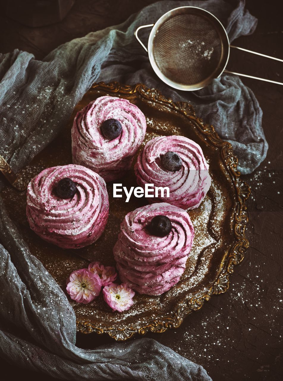 Close-up of purple dessert on table