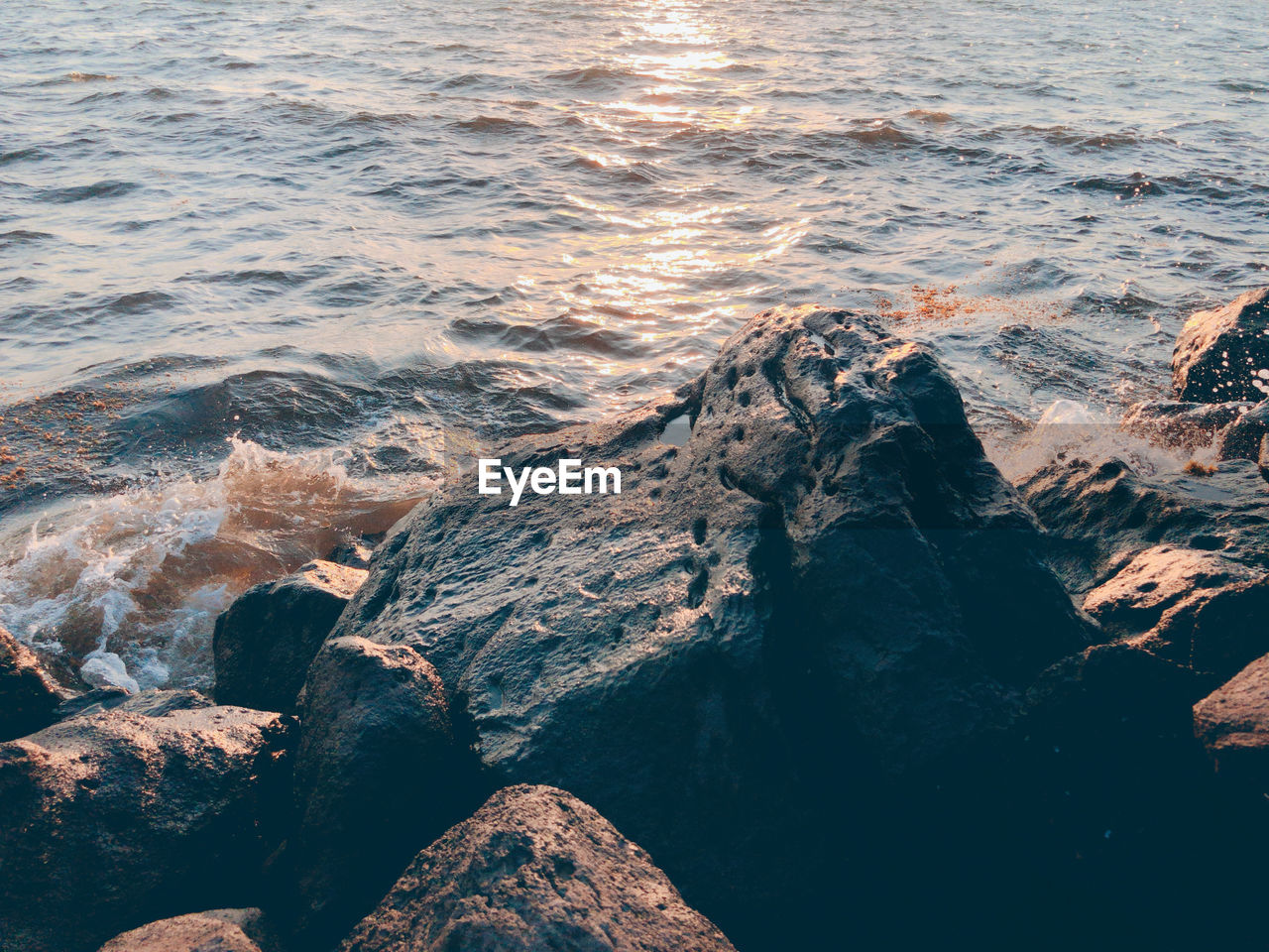 High angle view of rocks on beach