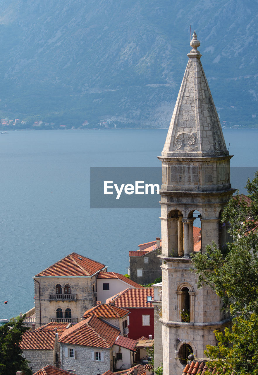 Montenegro perast clock tower and view of boko kotor