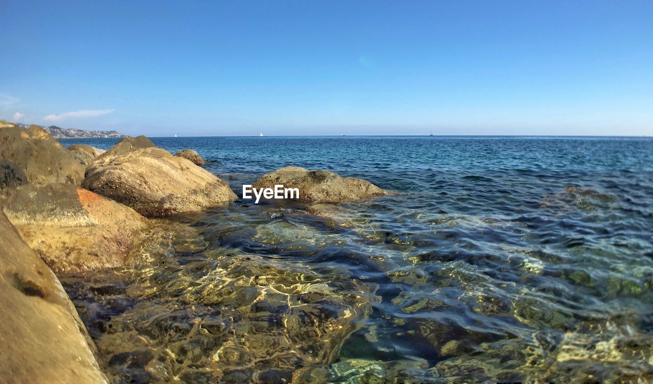 Scenic view of sea against clear sky