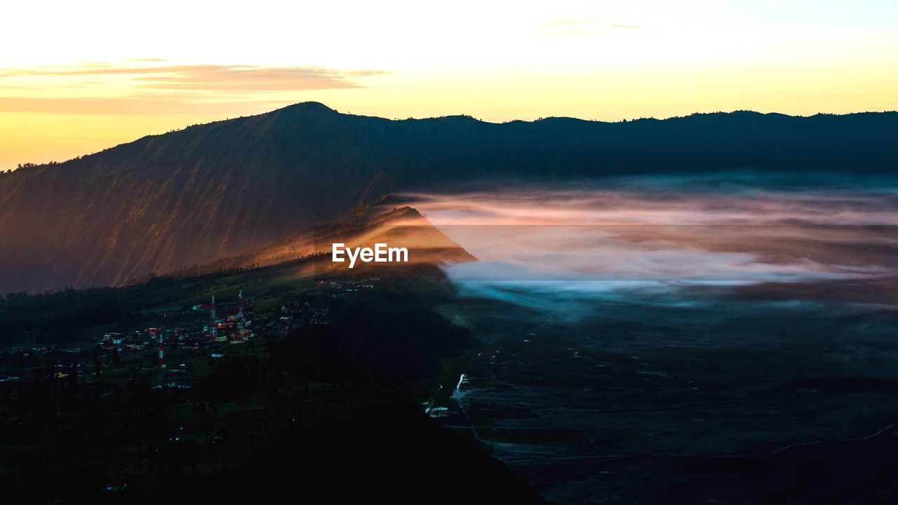 Scenic view of mountain during sunset