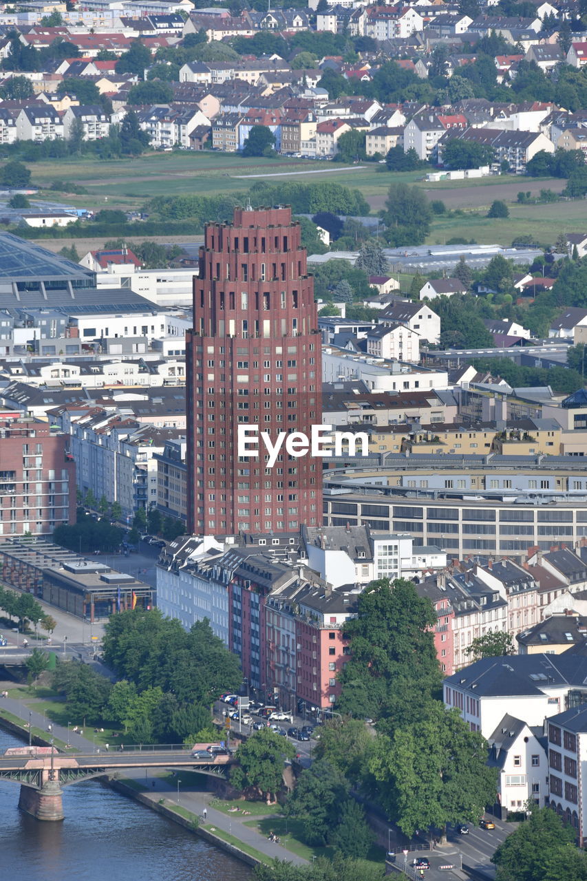 High angle view of buildings in city