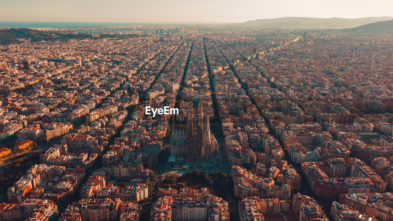 Aerial view of buildings in town