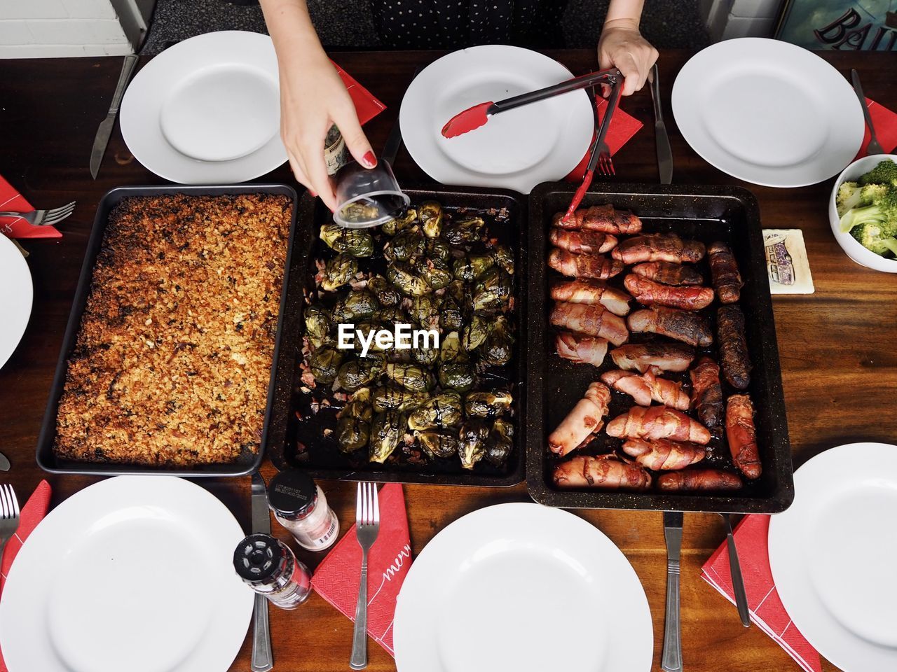 HIGH ANGLE VIEW OF FOOD ON TABLE IN KITCHEN