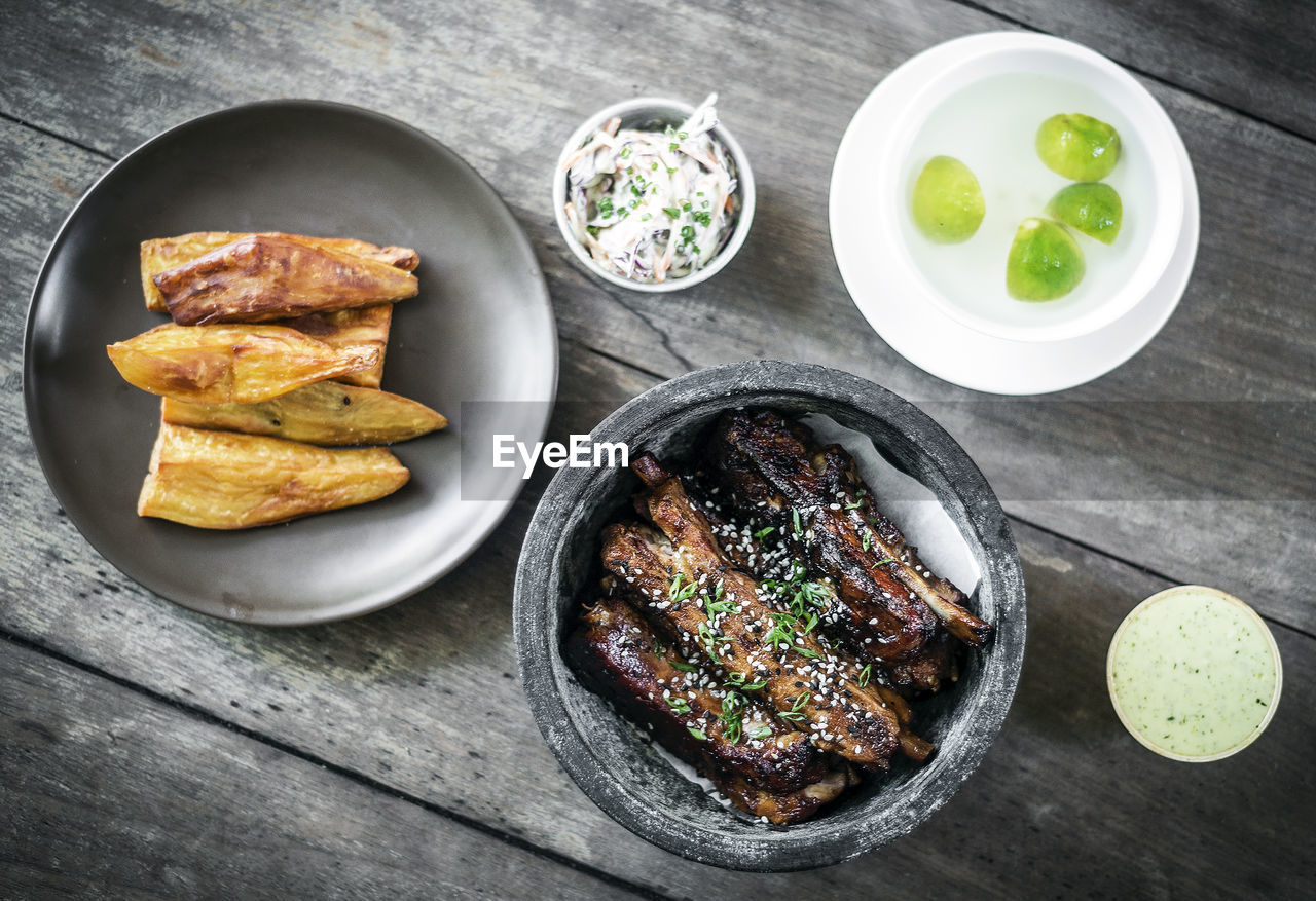 directly above shot of food in plate on table