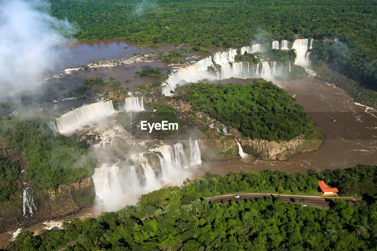 Aerial view of iguazu falls in the border of argentina and brazil