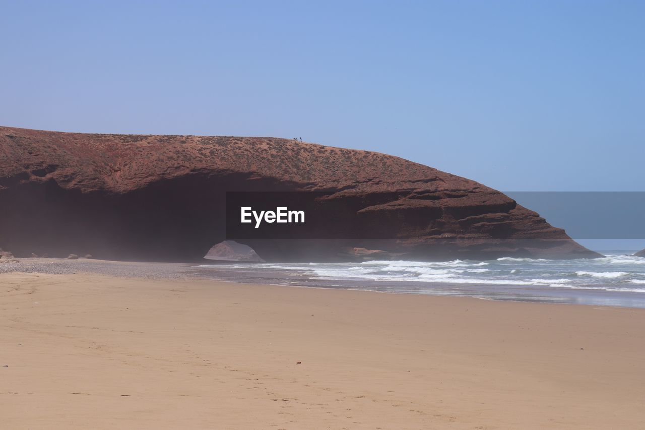 Scenic view of beach against clear sky