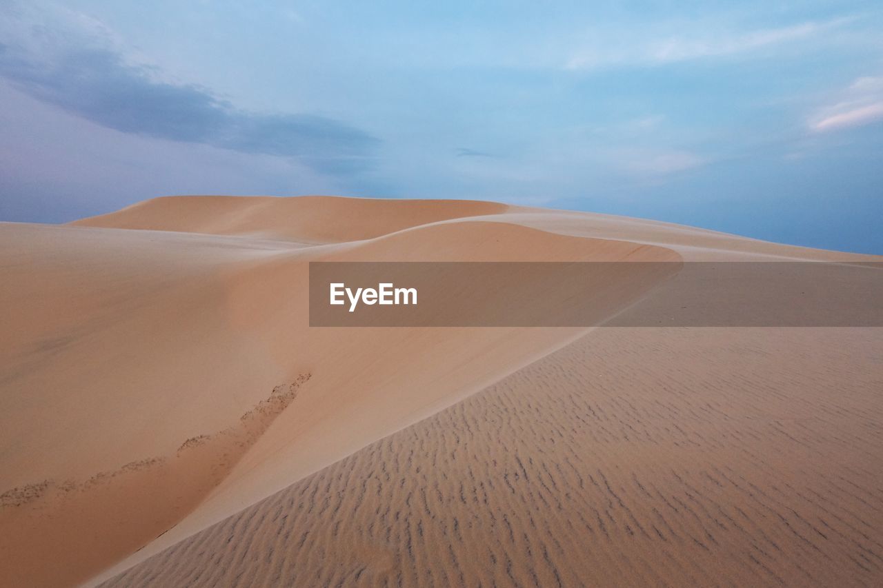 Sand dunes in desert against sky