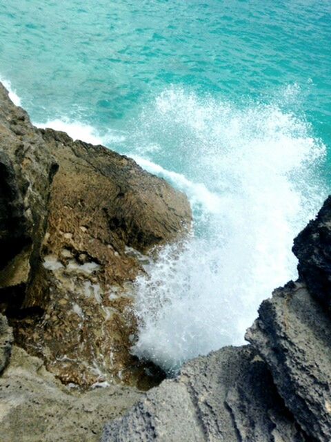 WAVES SPLASHING ON ROCKS AT SEA