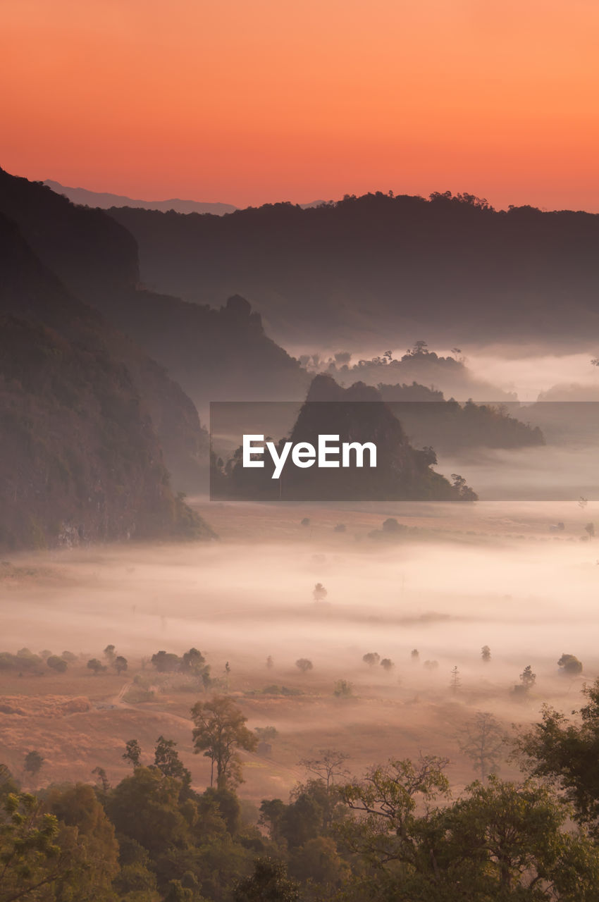 Mist in sunshine on mountains