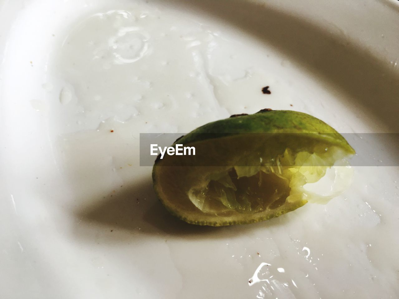 CLOSE-UP OF LEMON SLICE OVER WATER