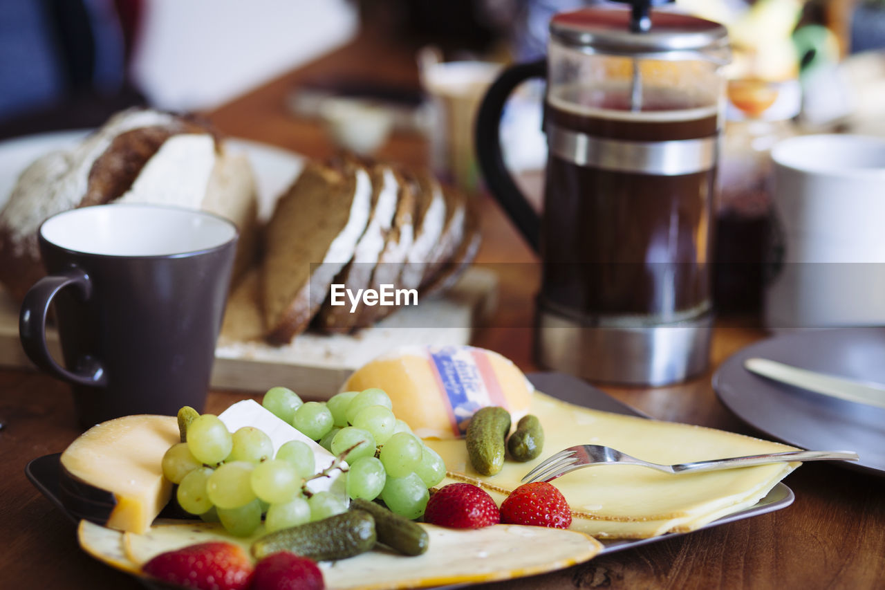 Close-up of breakfast on table