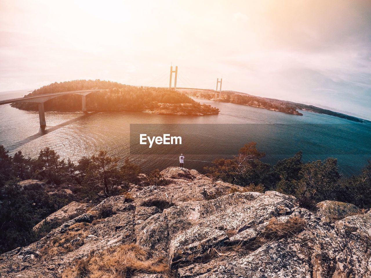 View of suspension bridge over sea