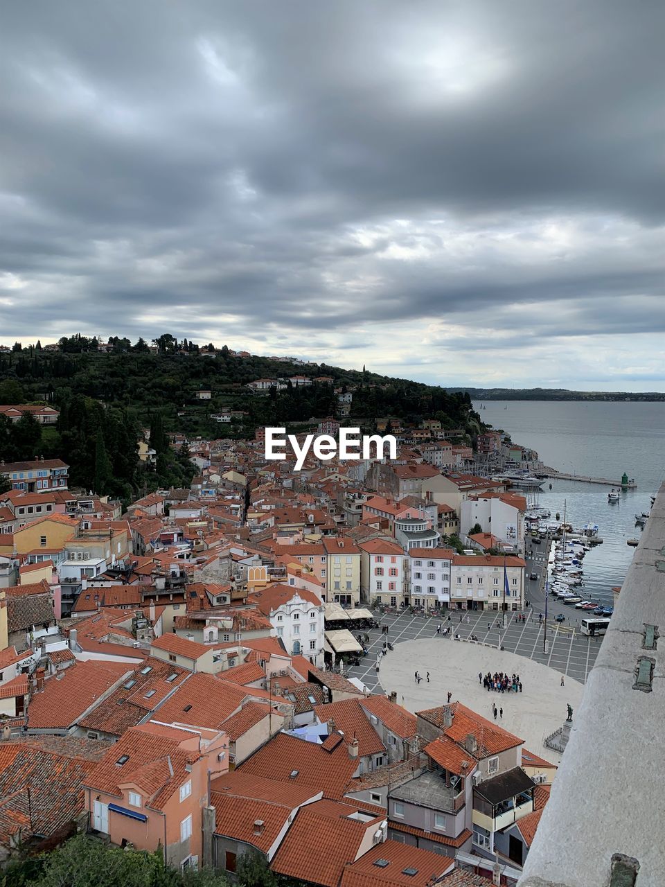 High angle view of townscape against sky