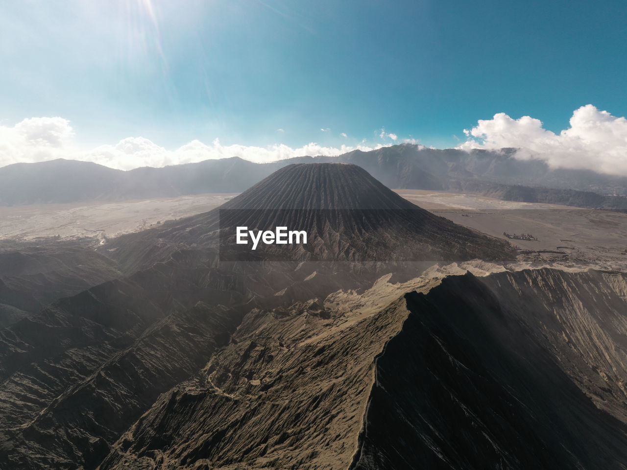 Aerial view of volcanic landscape