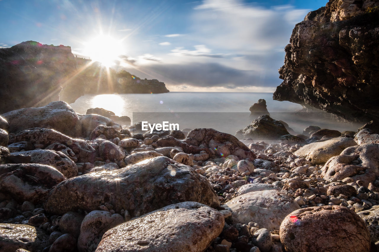 SCENIC VIEW OF SEA AGAINST ROCKS