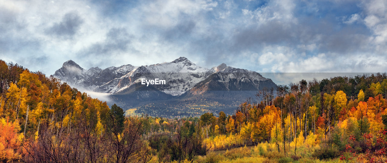 Panoramic autumn view of the san juan mountains near telluride, colorado