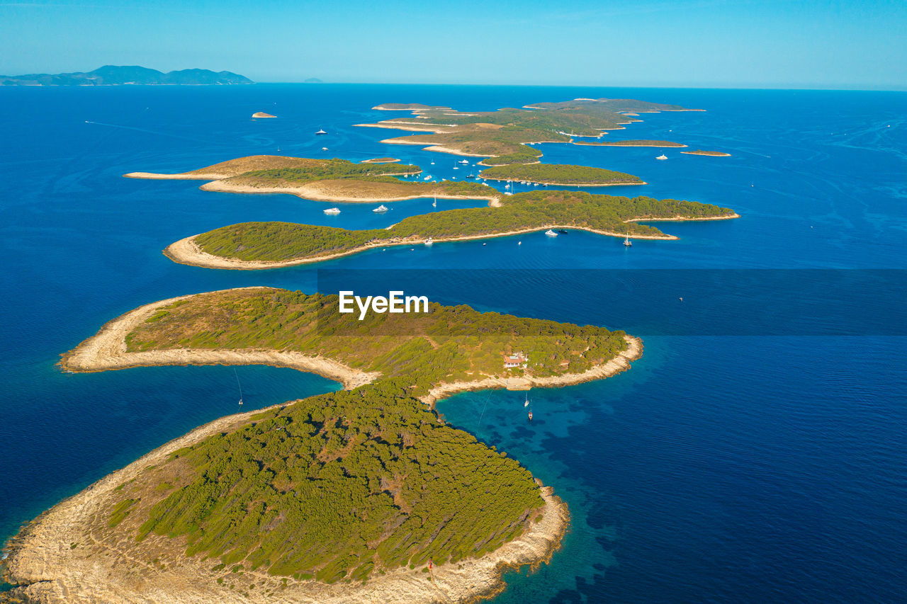 Aerial view of palinski otoci islands in hvar, adriatic sea in croatia