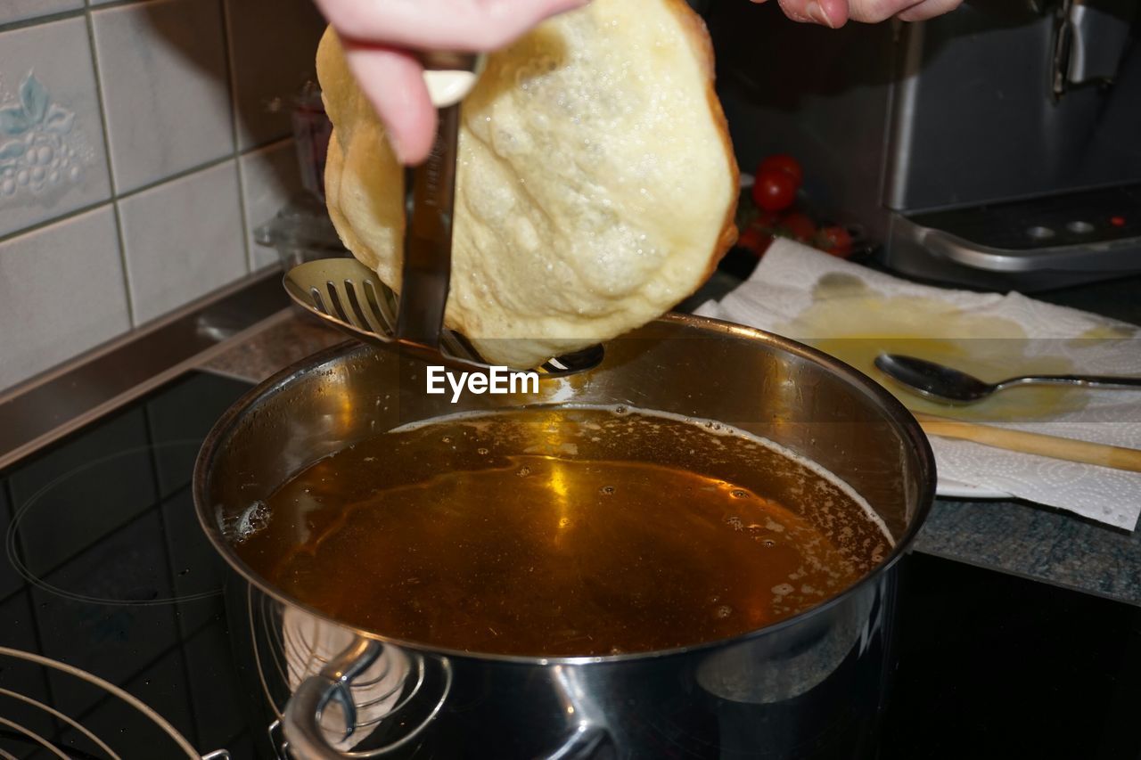 Close-up of preparing puri