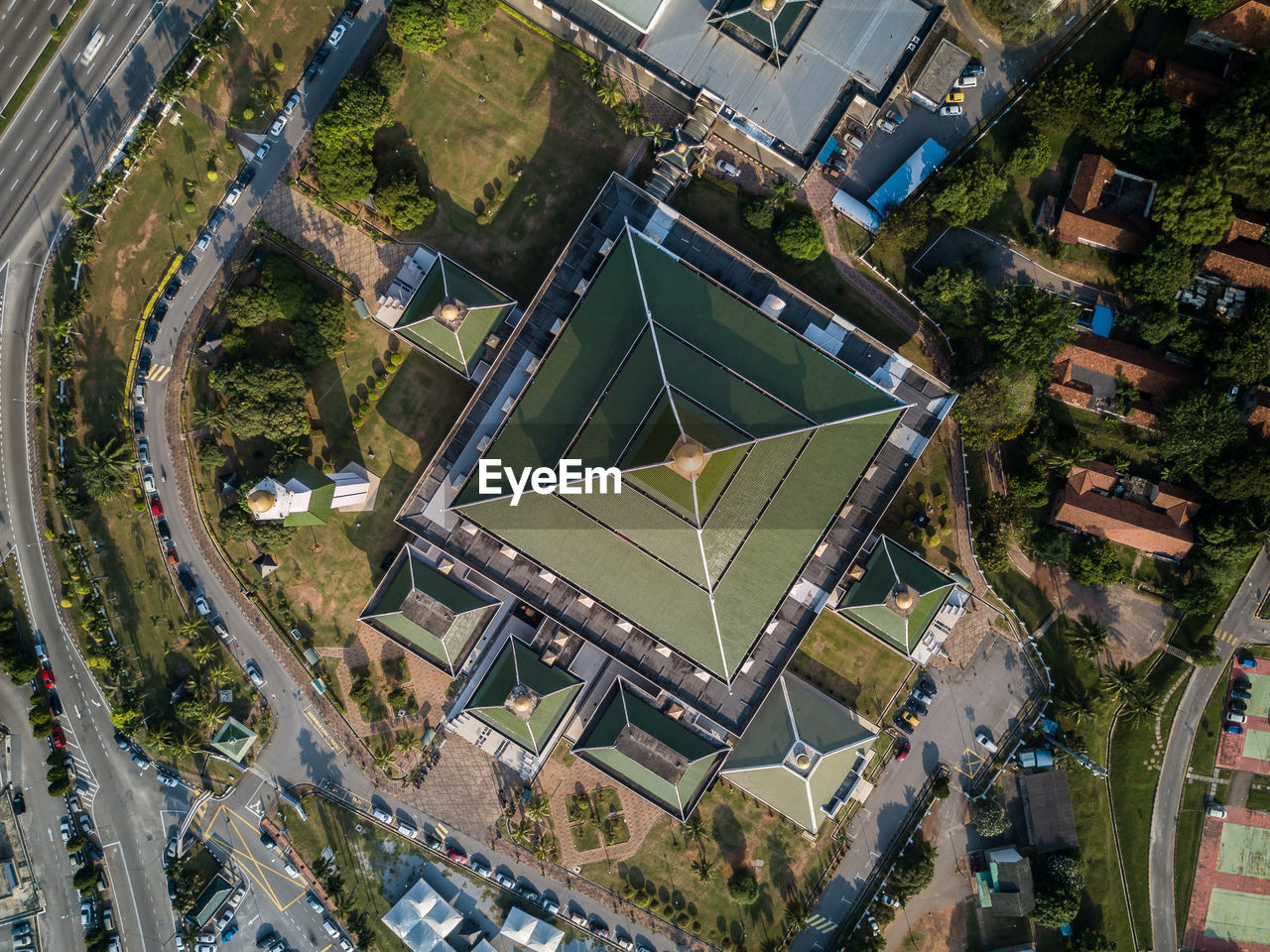 AERIAL VIEW OF CITY IN SUNLIGHT