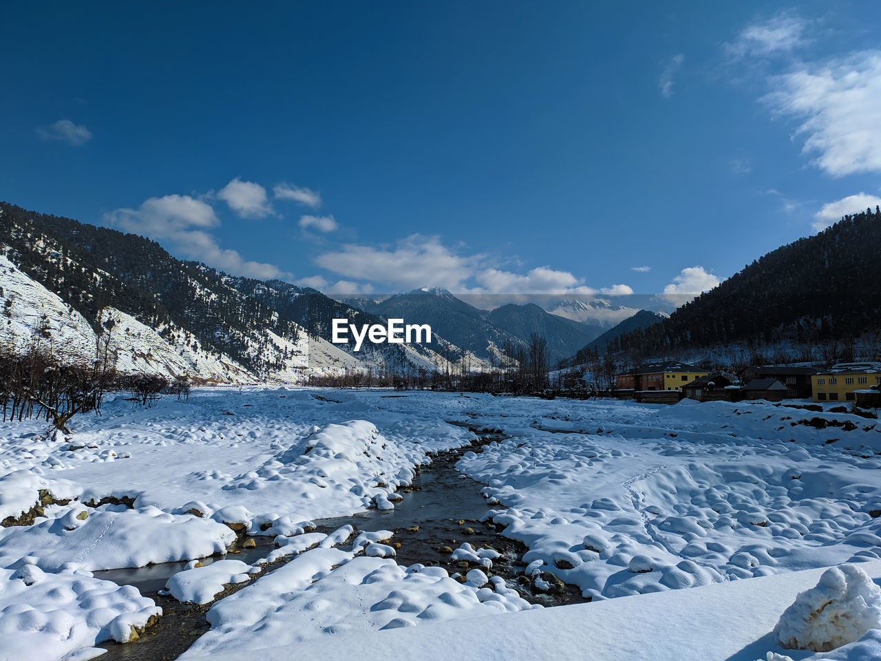 Snow covered mountains against sky