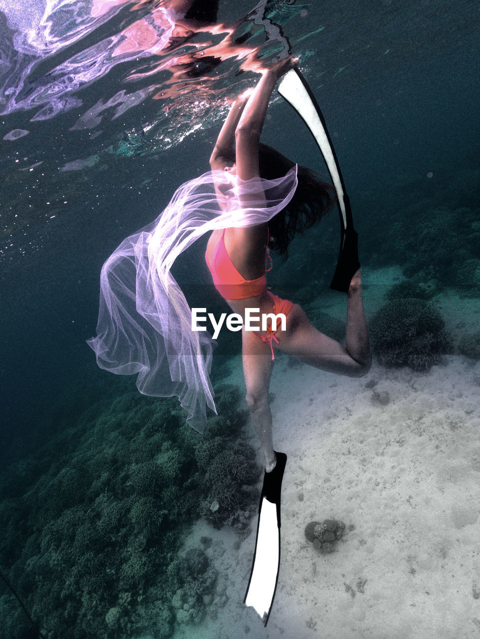Underwater free diving girl model