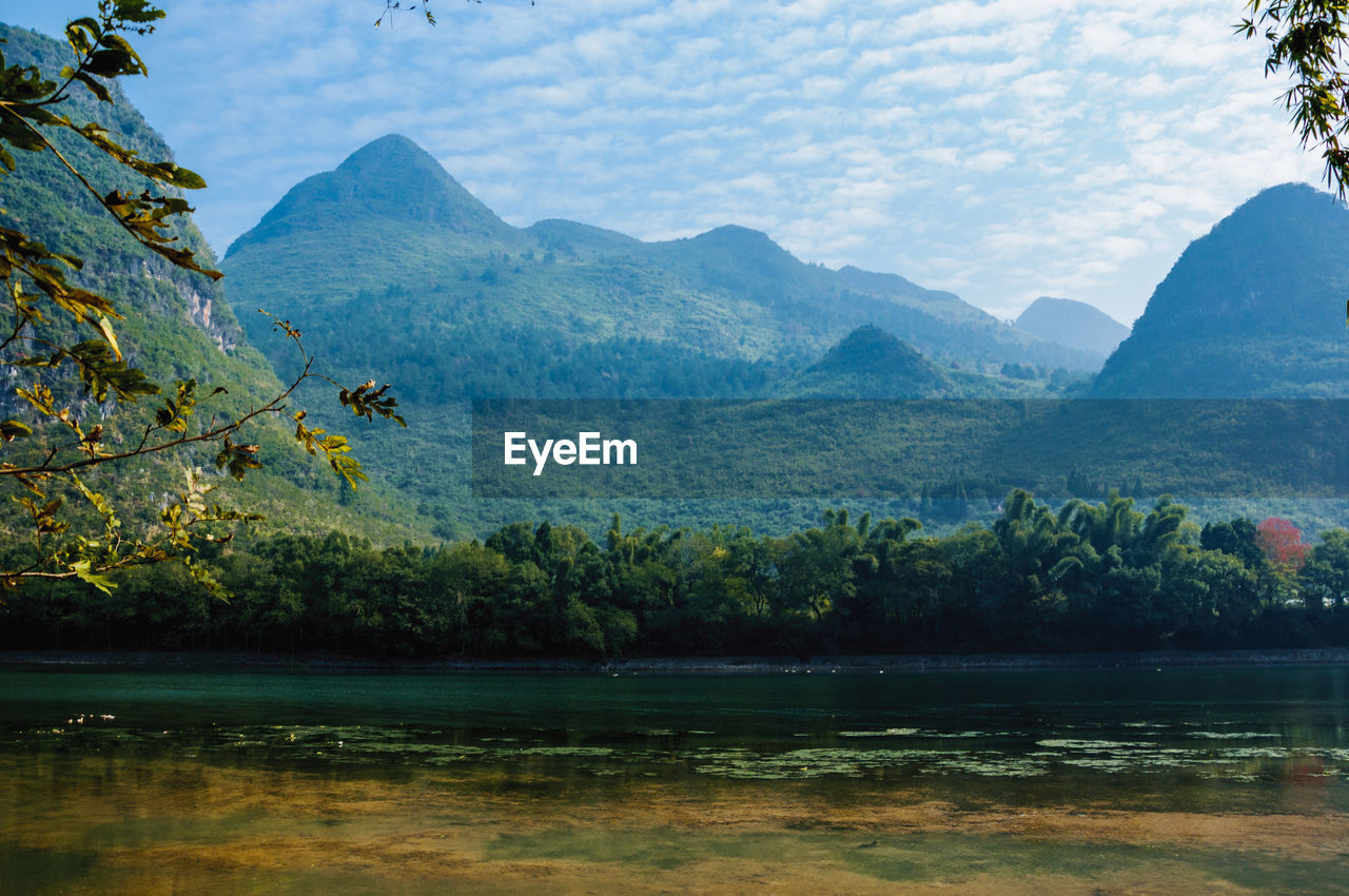 SCENIC VIEW OF LAKE AND MOUNTAINS