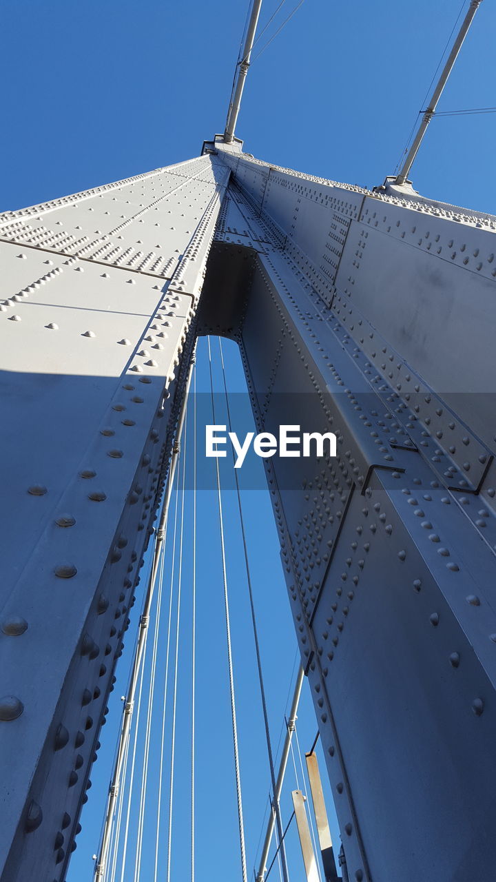 LOW ANGLE VIEW OF BUILT STRUCTURE AGAINST CLEAR BLUE SKY