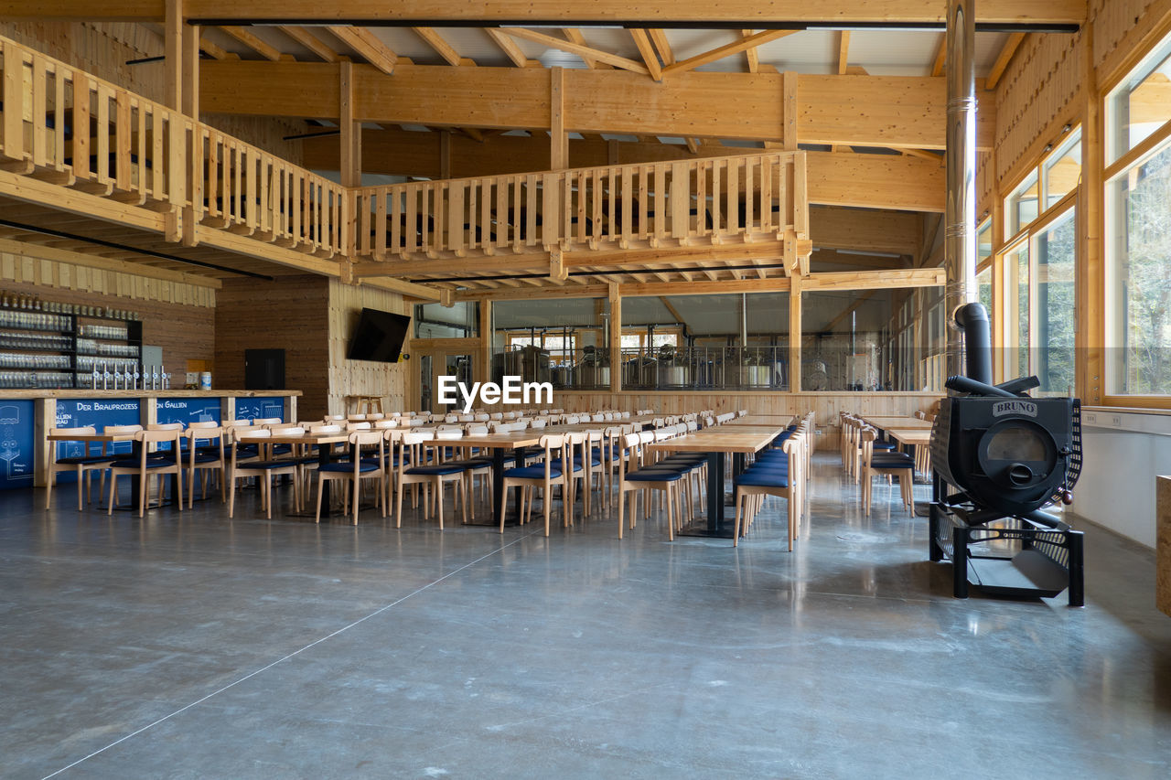 seat, chair, indoors, architecture, table, floor, wood, interior design, room, business, no people, building, furniture, absence, built structure, flooring