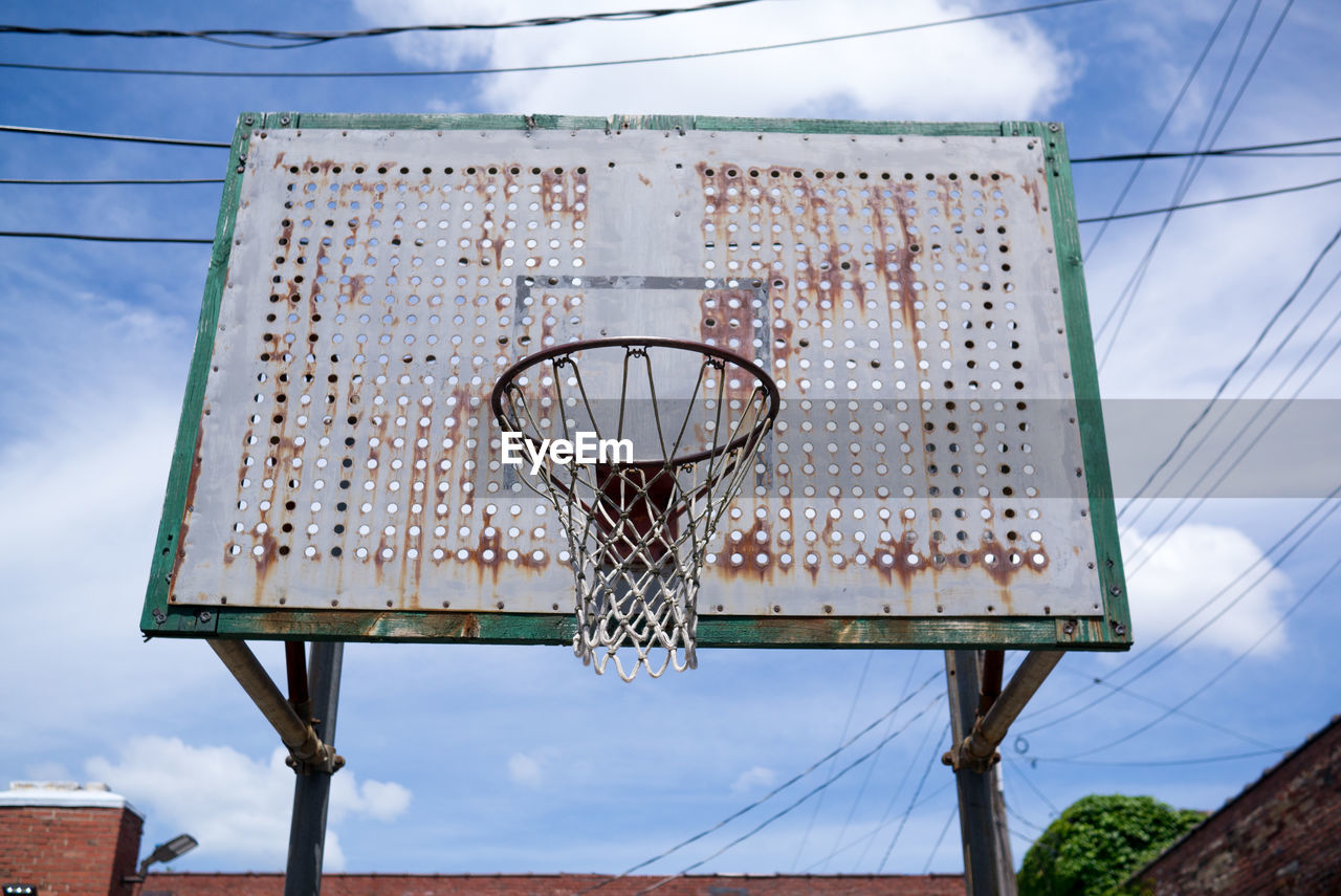 Low angle view of basketball hoop against sky