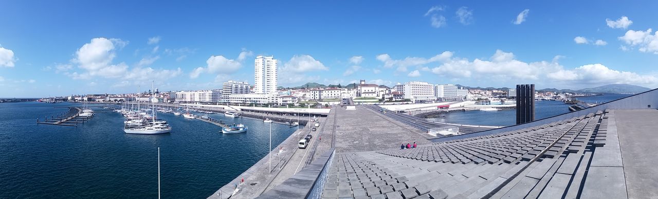 Panoramic view of sea against blue sky