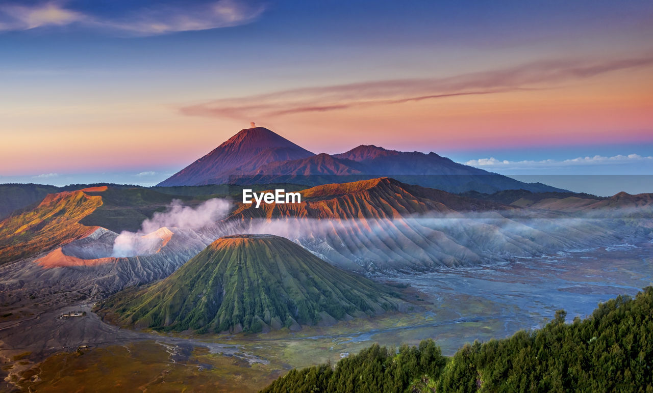 Majestic volcanic landscape at sunset