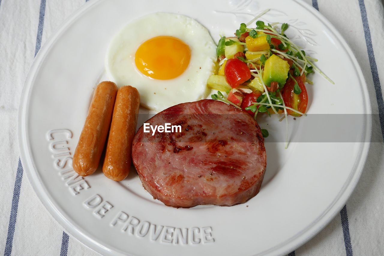 High angle view of food served in plate