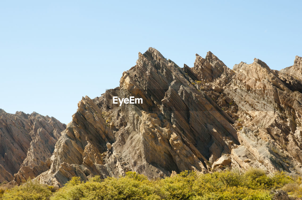 Low angle view of mountains against clear sky