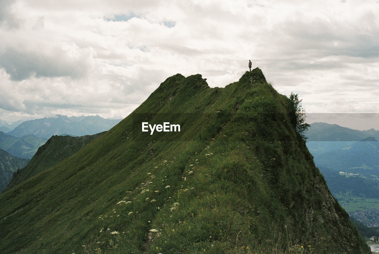 Scenic view of mountains against sky near oberstdorf, germany. shot on 35mm kodak portra 800 film.