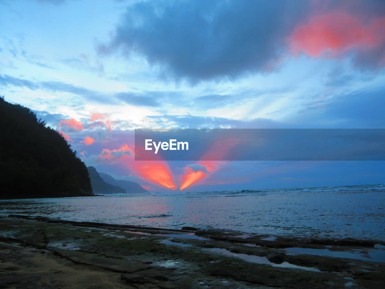 SCENIC VIEW OF SEA AGAINST SUNSET SKY