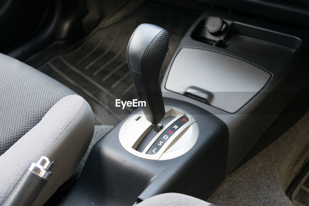 High angle view of gearshift in car