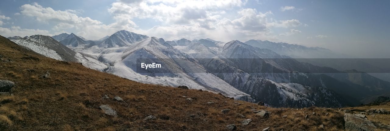 Panoramic view of mountains against sky