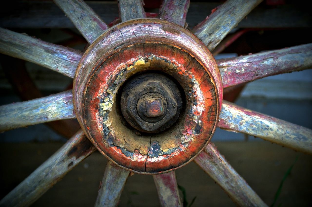 Close-up of old wooden wheel