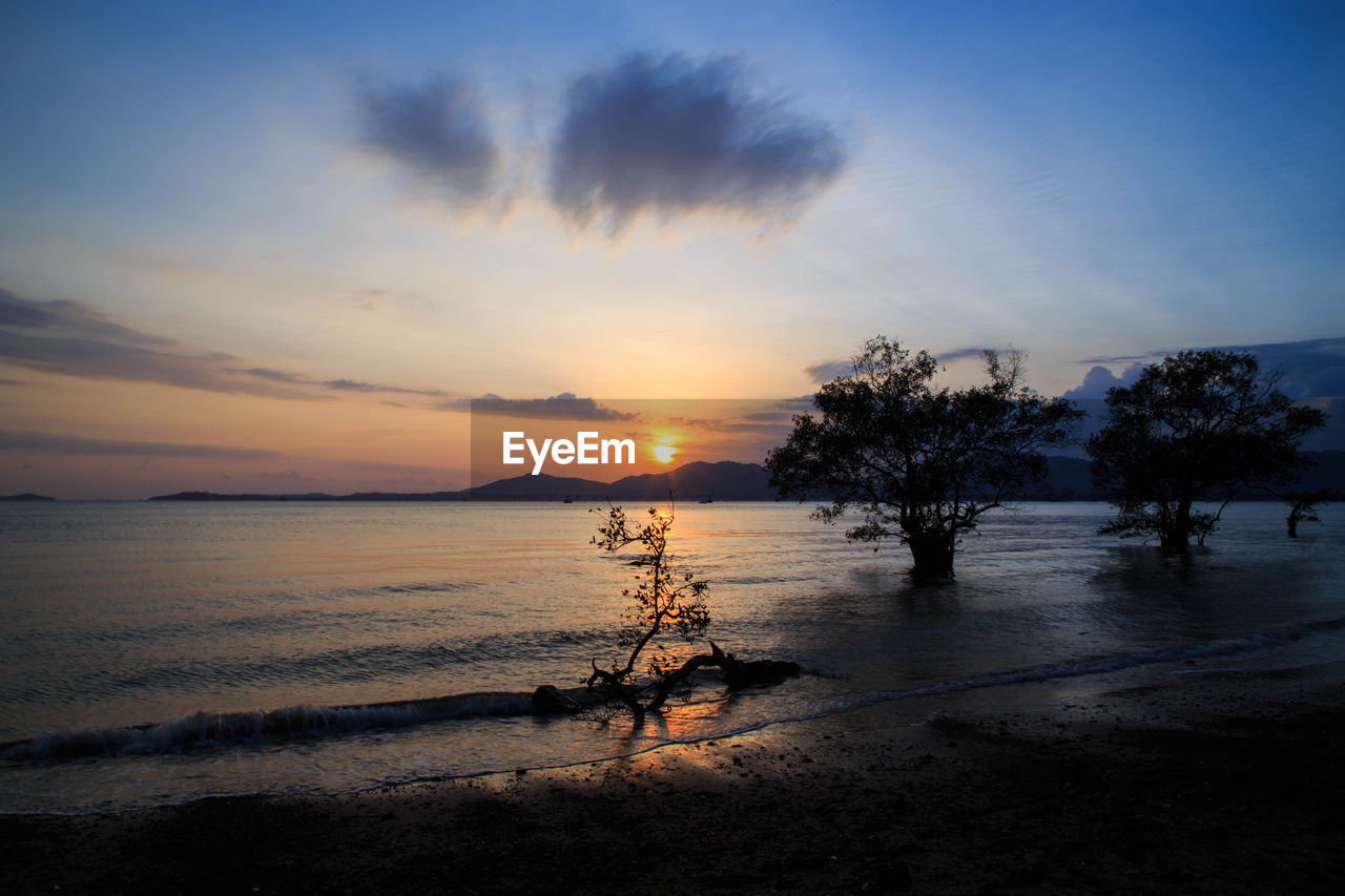 SCENIC VIEW OF SEA AGAINST ORANGE SKY