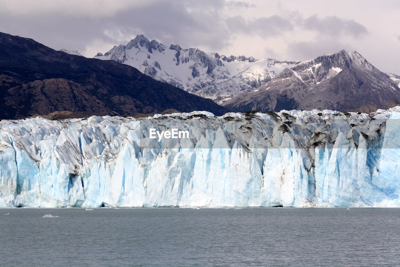 Snow covered mountains with ice fall at the bottom