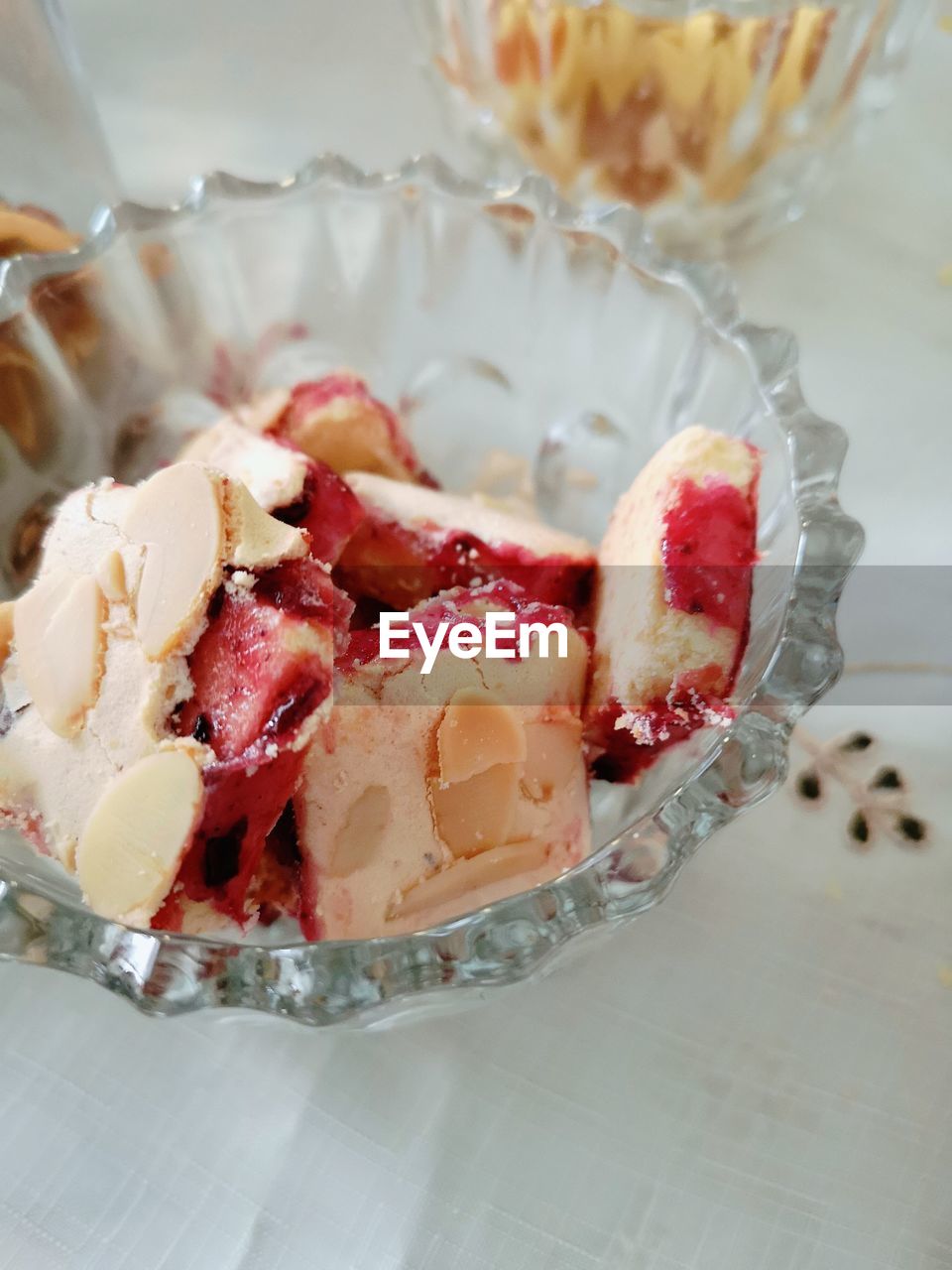 High angle view of dessert on table