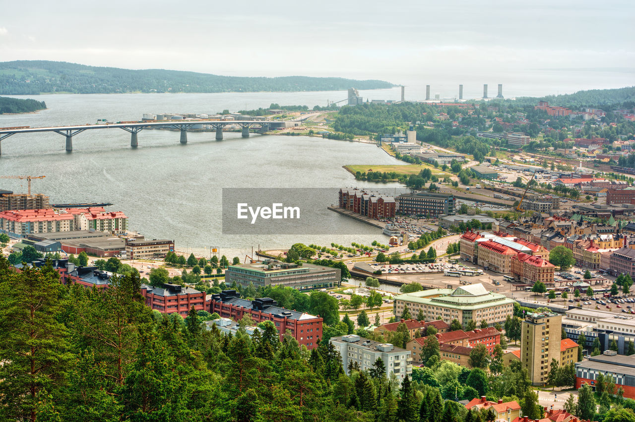 High angle view of buildings in city