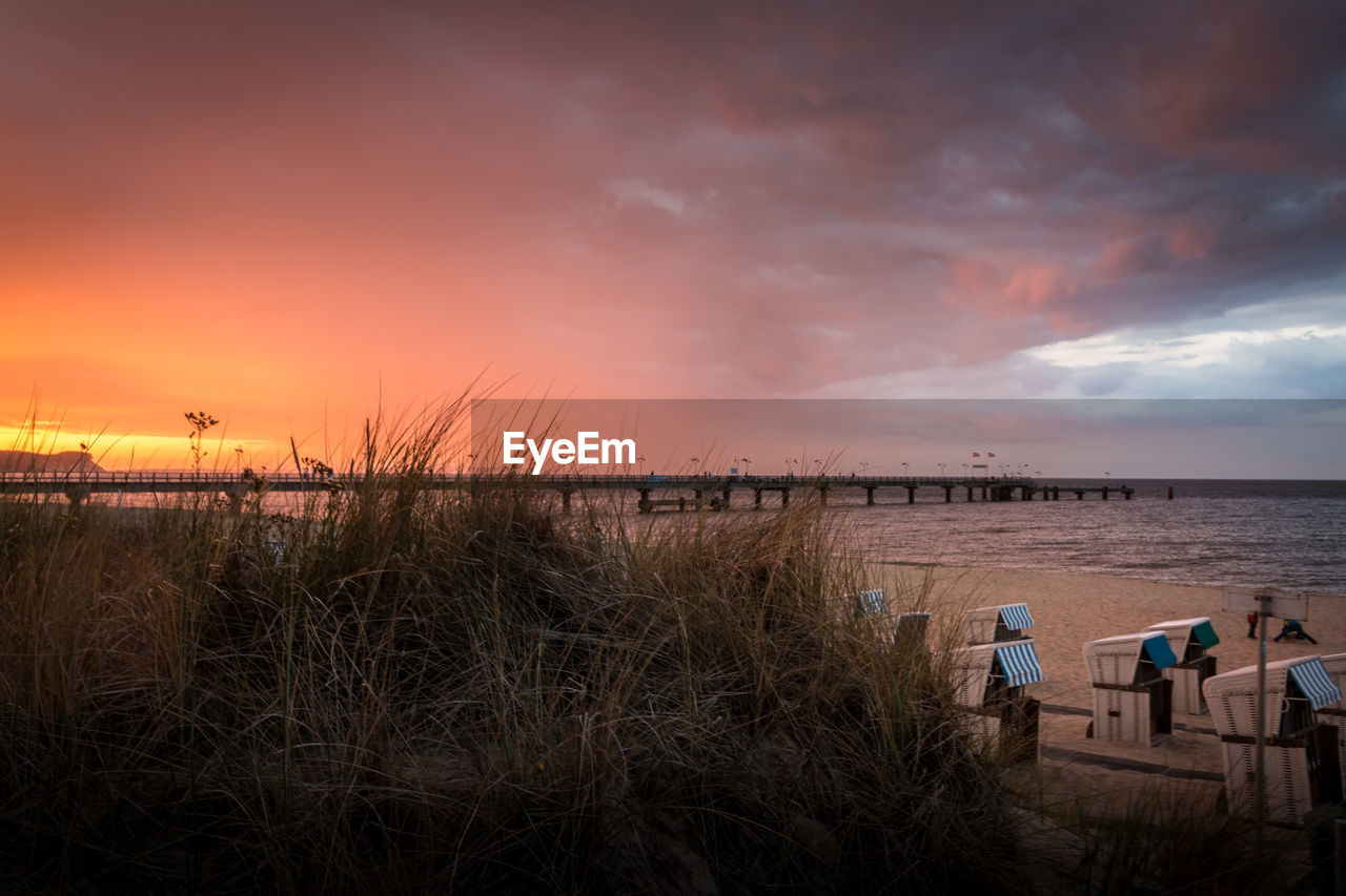 SCENIC VIEW OF BEACH DURING SUNSET