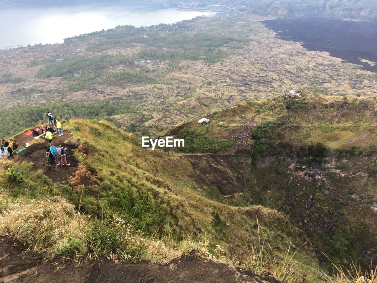 High angle view of hikers on mountain