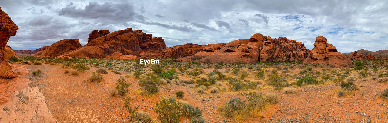 PANORAMIC VIEW OF ROCK FORMATIONS ON LANDSCAPE AGAINST SKY