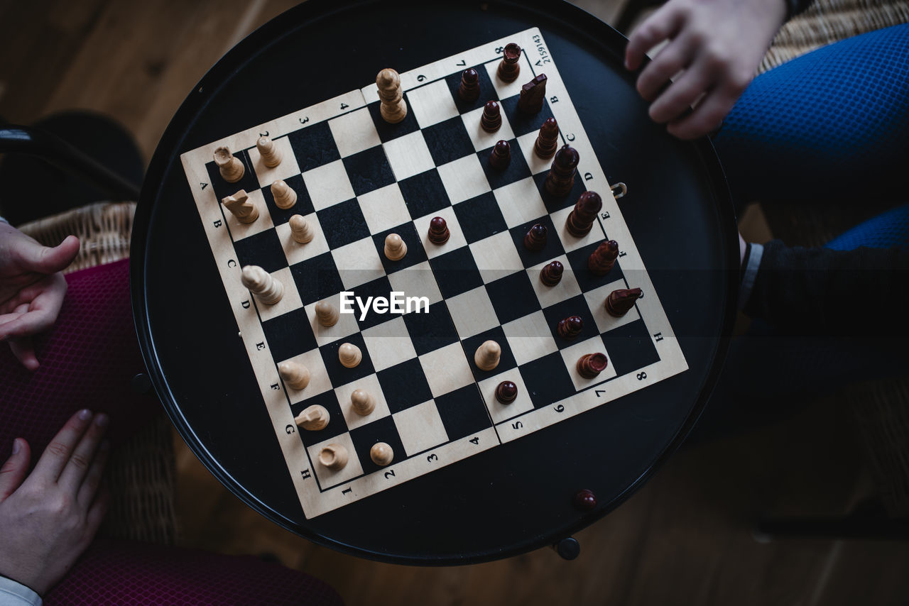 High angle view of chess board