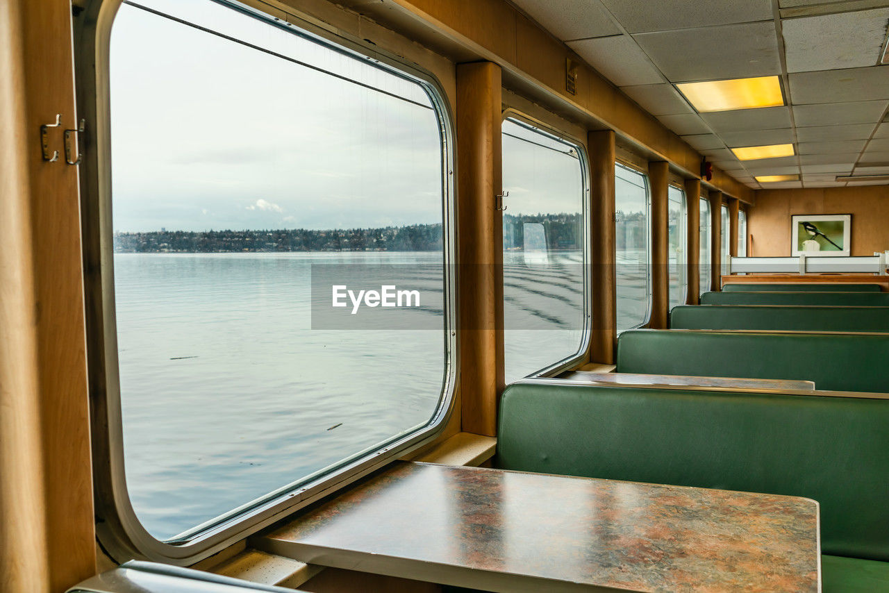 A view of windows on the ferry to vashon island in washington state.